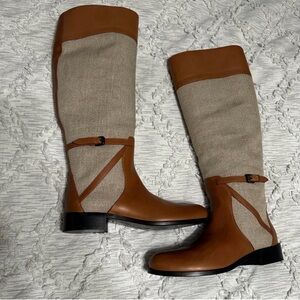 Bottega Veneta Italian Leather& Canvas Riding Boots